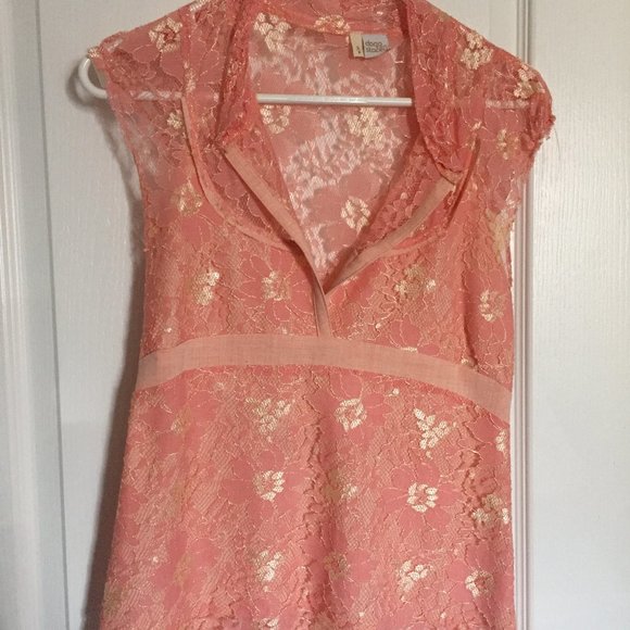 Coral and Gold Lace Blouse - Picture 1 of 3